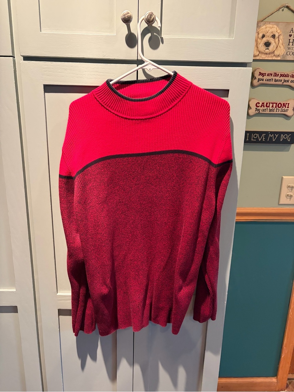 Karen Scott Two-Tone Red and black Turtleneck Sweater